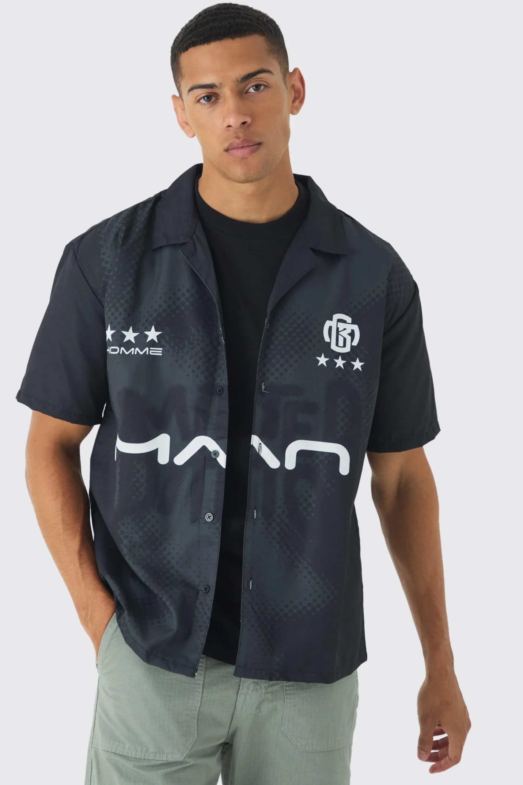 Oversized Lightweight Twill Moto Shirt | BoohooMAN UK