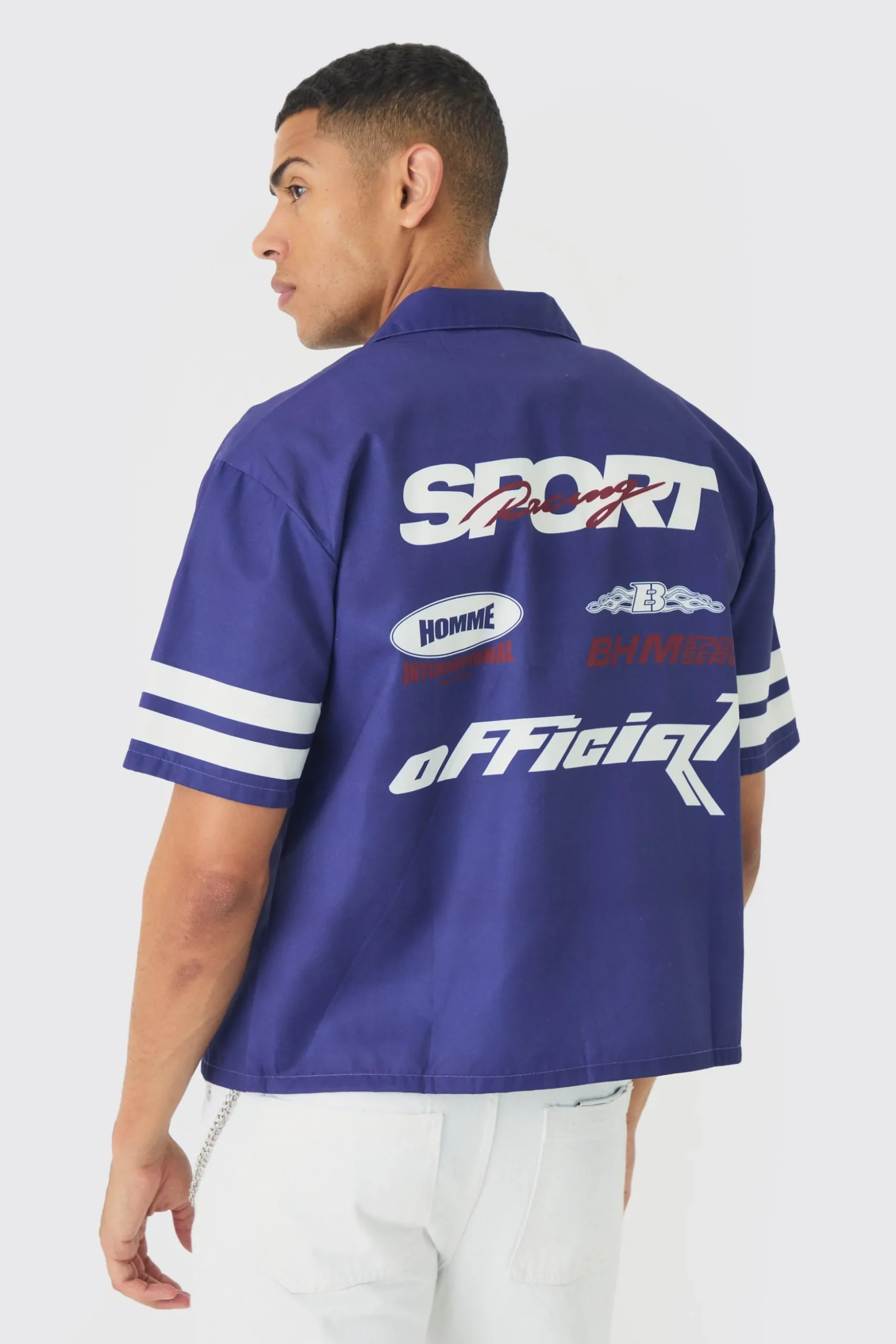 Oversized Lightweight Twill Moto Revere Shirt | BoohooMAN UK