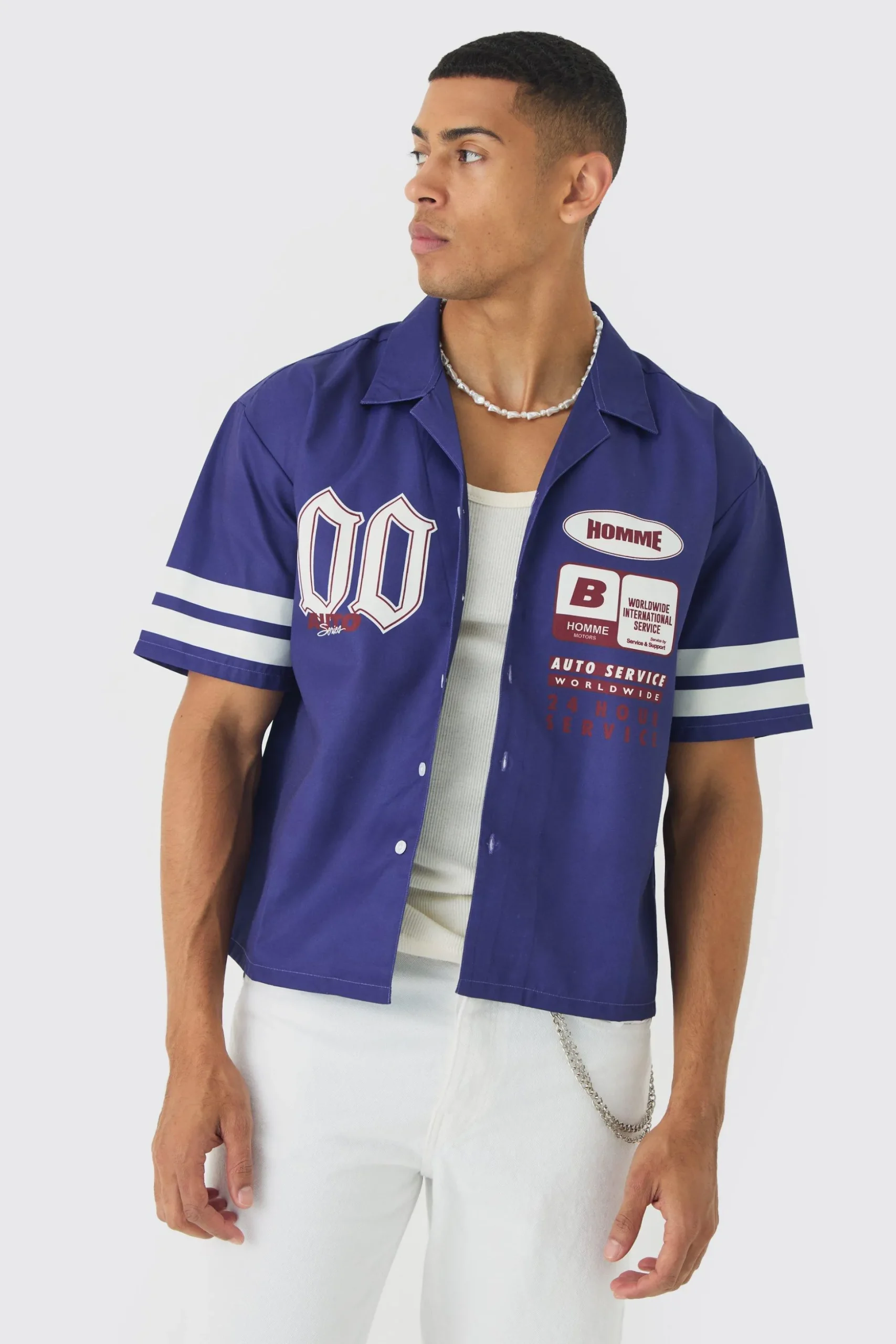 Oversized Lightweight Twill Moto Revere Shirt | BoohooMAN UK