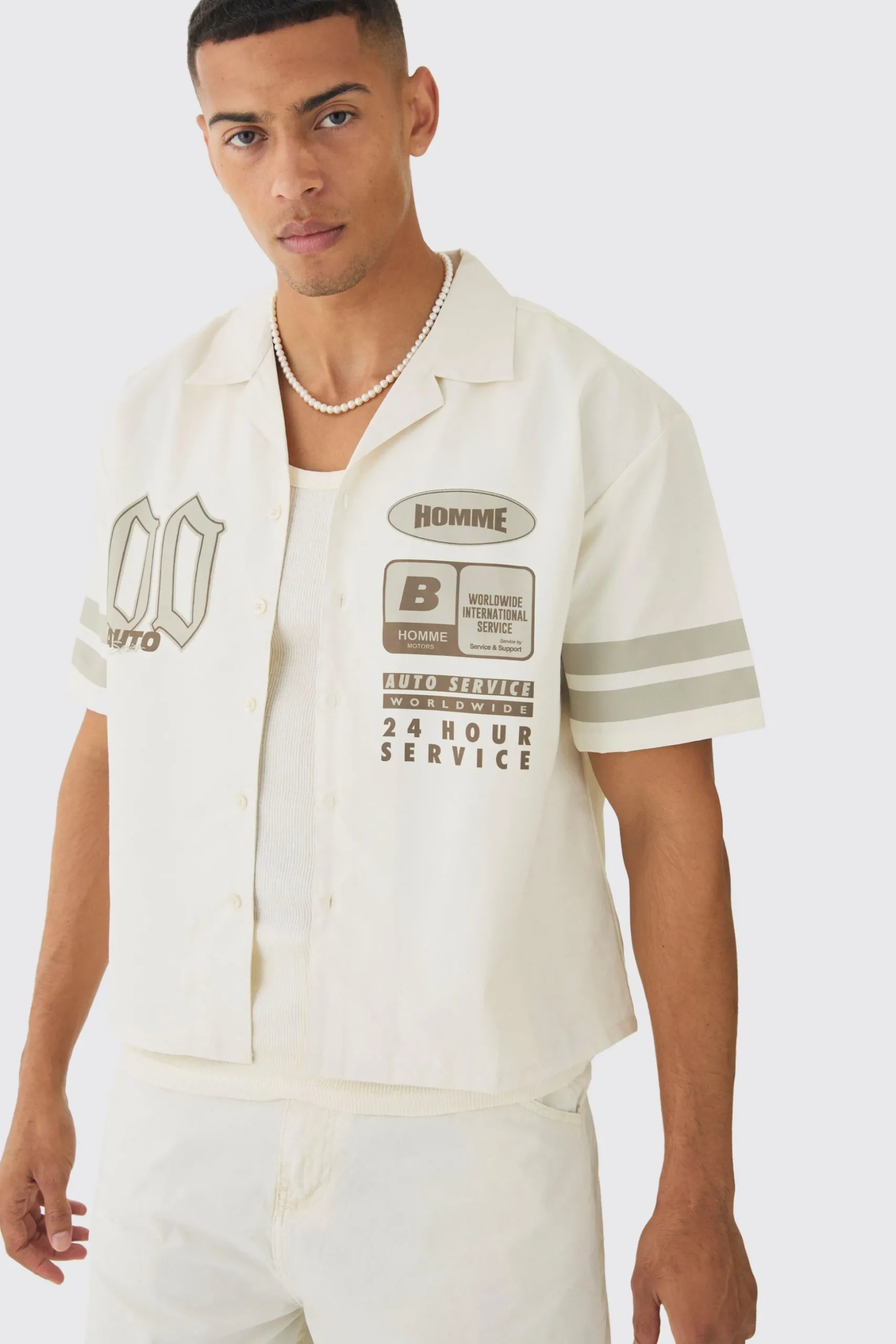 Oversized Lightweight Twill Moto Revere Shirt | BoohooMAN UK
