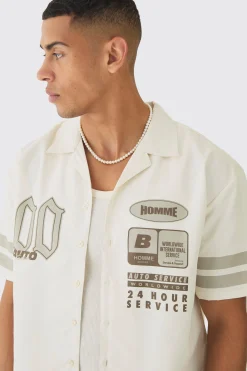 Oversized Lightweight Twill Moto Revere Shirt | BoohooMAN UK