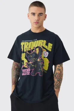 Oversized Lilo & Stitch License Print T-shirt | BoohooMAN UK