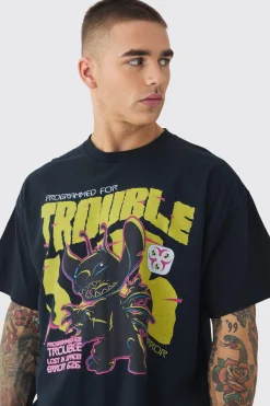 Oversized Lilo & Stitch License Print T-shirt | BoohooMAN UK