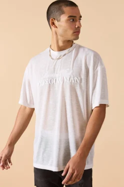 Oversized Limited 3D Embroidered Burnout Mesh T-shirt | BoohooMAN UK