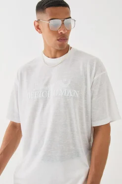 Oversized Limited 3D Embroidered Burnout Mesh T-shirt | BoohooMAN UK