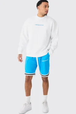 Oversized Limited Edition Sweat And Basketball Mesh Short Set | BoohooMAN UK