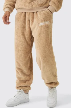 Oversized Limited Embroidered Teddy Borg Cuffed Joggers | BoohooMAN UK