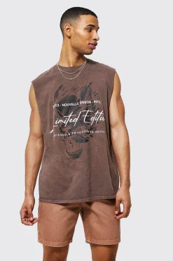 Oversized Limited Graphic Overdye Tank | BoohooMAN UK