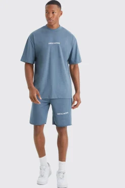 Oversized Limited Raw Hem T-shirt & Short Set | BoohooMAN UK