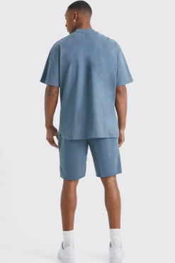 Oversized Limited Raw Hem T-shirt & Short Set | BoohooMAN UK