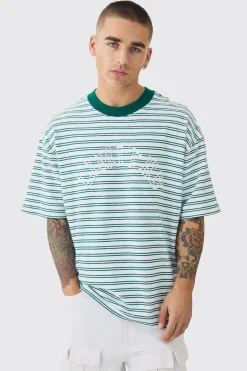 Oversized Limited Ribbed Striped T-shirt | BoohooMAN UK
