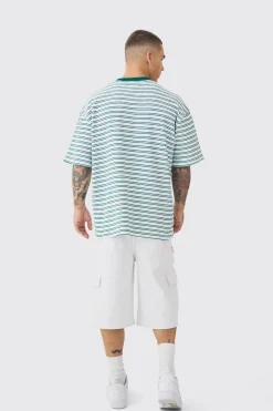 Oversized Limited Ribbed Striped T-shirt | BoohooMAN UK