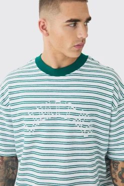 Oversized Limited Ribbed Striped T-shirt | BoohooMAN UK