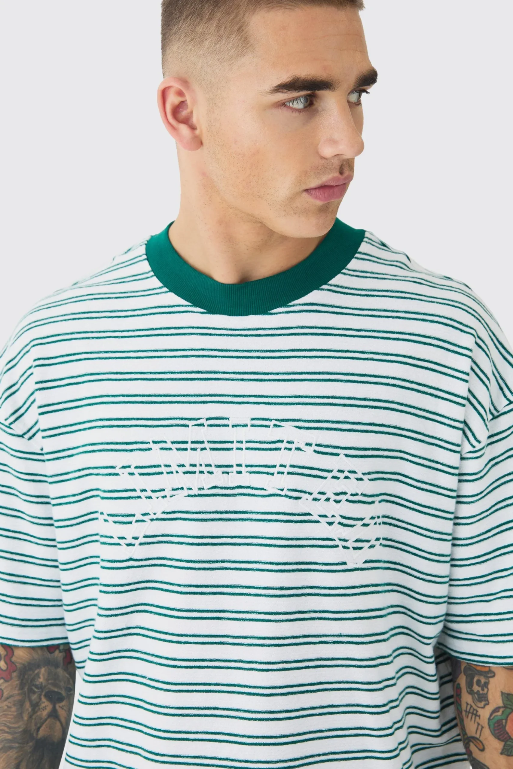 Oversized Limited Ribbed Striped T-shirt | BoohooMAN UK