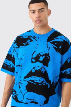 Oversized Line Drawing Knitted T-shirt | BoohooMAN UK