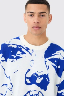 Oversized Line Drawing Knitted T-shirt | BoohooMAN UK