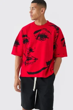 Oversized Line Drawing Knitted T-shirt | BoohooMAN UK
