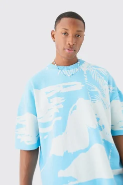 Oversized Line Scenic Knitted T-shirt | BoohooMAN UK