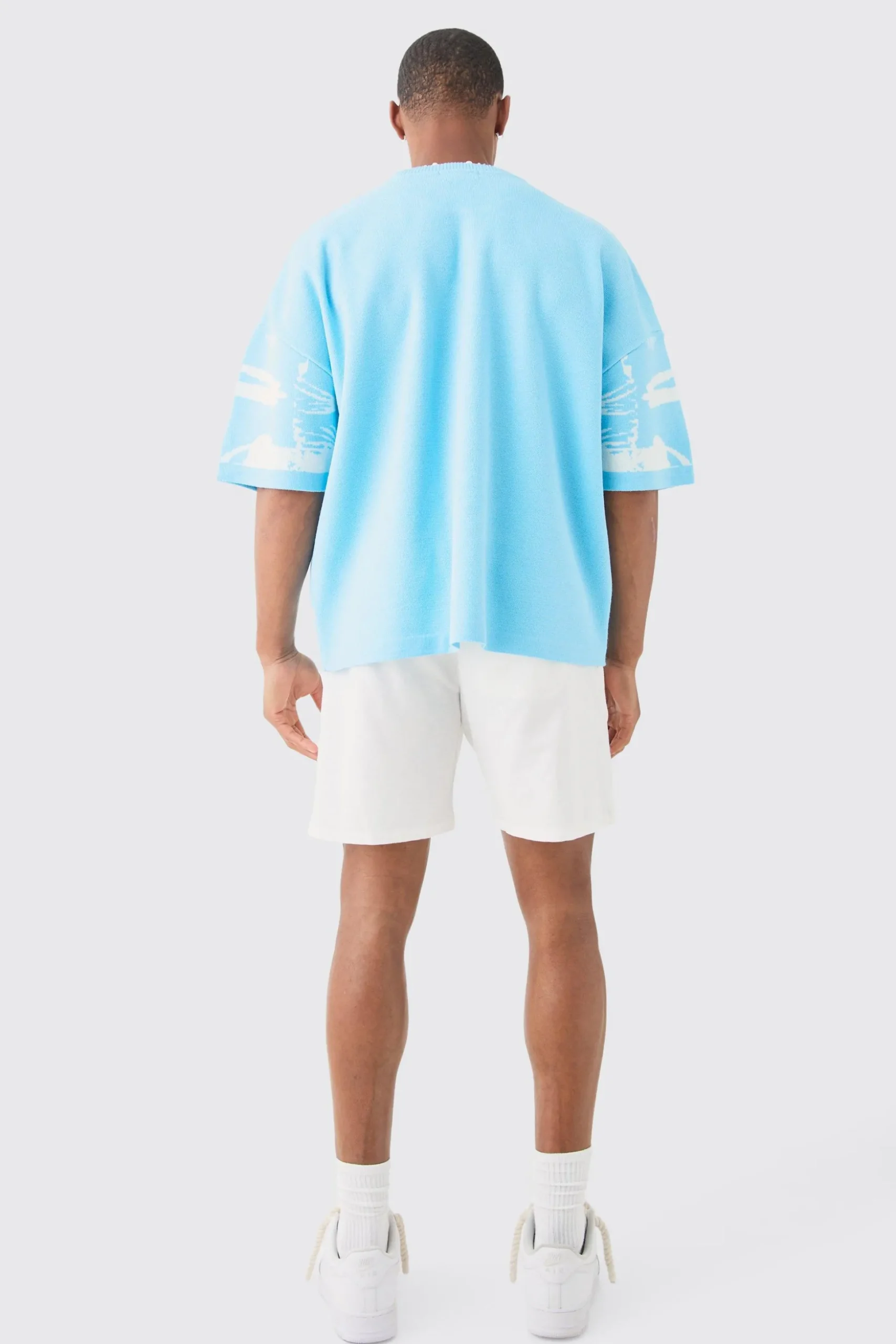 Oversized Line Scenic Knitted T-shirt | BoohooMAN UK