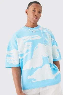 Oversized Line Scenic Knitted T-shirt | BoohooMAN UK