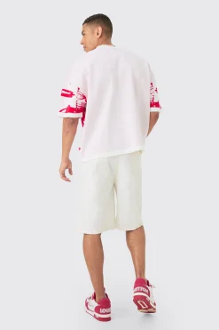 Oversized Line Scenic Knitted T-shirt | BoohooMAN UK