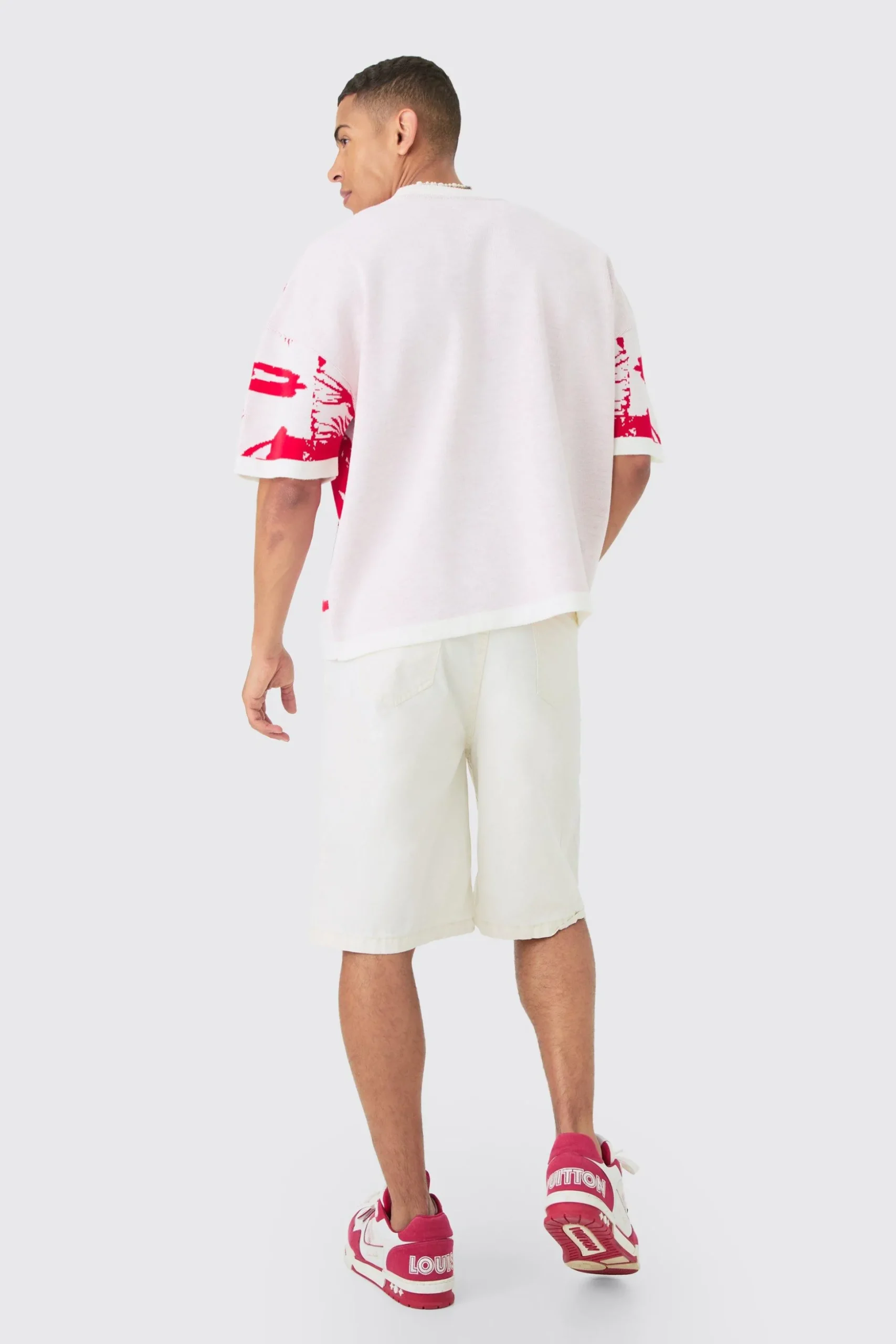 Oversized Line Scenic Knitted T-shirt | BoohooMAN UK