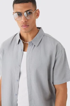 Oversized Linen Concealed Placket Shirt | BoohooMAN UK