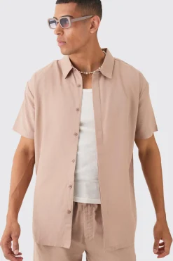 Oversized Linen Concealed Placket Shirt | BoohooMAN UK