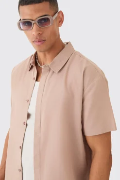 Oversized Linen Concealed Placket Shirt | BoohooMAN UK