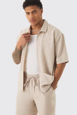 Oversized Linen Deep Pocket Shirt | BoohooMAN UK