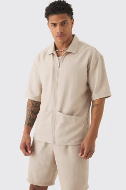 Oversized Linen Deep Pocket Shirt | BoohooMAN UK