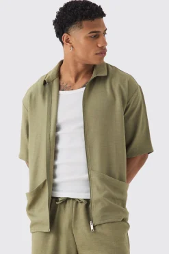 Oversized Linen Deep Pocket Shirt | BoohooMAN UK