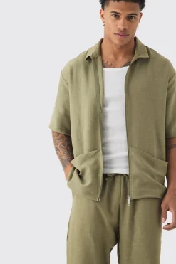 Oversized Linen Deep Pocket Shirt | BoohooMAN UK