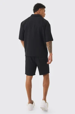 Oversized Linen Deep Pocket Shirt & Short Set | BoohooMAN UK