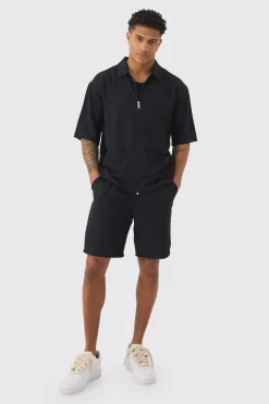 Oversized Linen Deep Pocket Shirt & Short Set | BoohooMAN UK