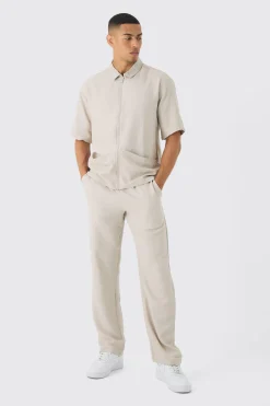 Oversized Linen Deep Pocket Shirt & Trouser Set | BoohooMAN UK
