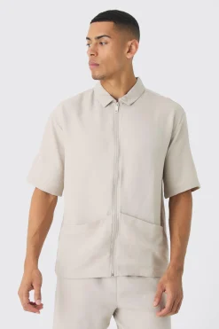 Oversized Linen Deep Pocket Shirt & Trouser Set | BoohooMAN UK