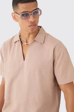 Oversized Linen Dropped Neck Shirt | BoohooMAN UK
