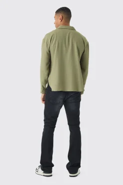 Oversized Linen Long Sleeve Revere Step Hem Shirt | BoohooMAN UK