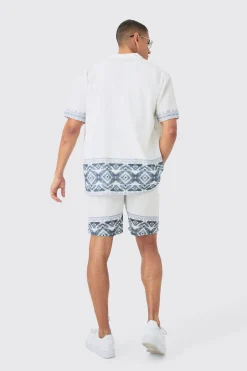 Oversized Linen Look Border Hem Shirt & Short | BoohooMAN UK