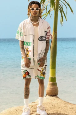 Oversized Linen Look Multi Print Set | BoohooMAN UK