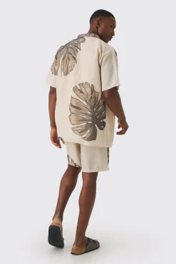 Oversized Linen Look Palm Shirt & Short | BoohooMAN UK