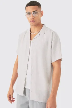 Oversized Linen Look Revere Shirt | BoohooMAN UK