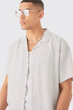 Oversized Linen Look Revere Shirt | BoohooMAN UK