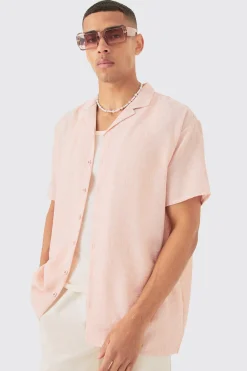 Oversized Linen Look Revere Shirt | BoohooMAN UK