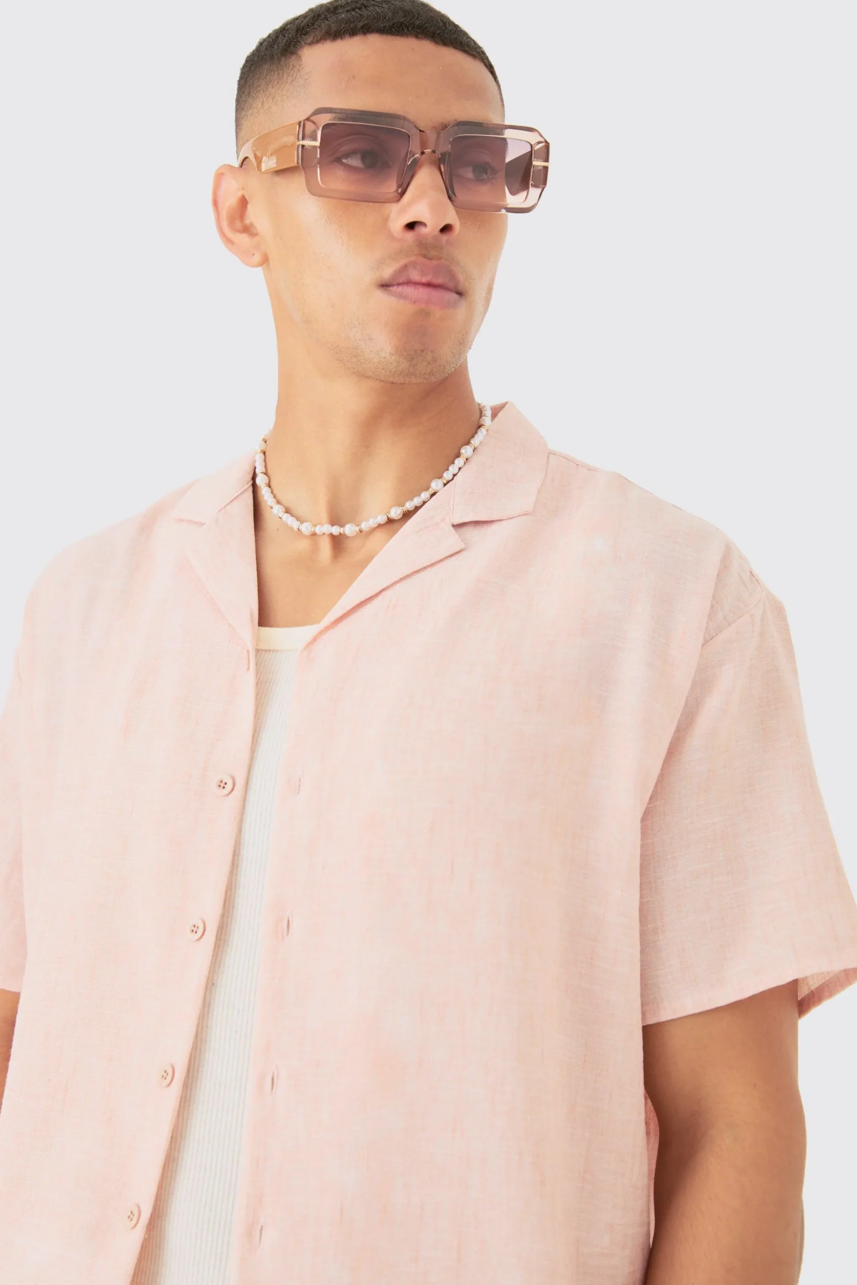 Oversized Linen Look Revere Shirt | BoohooMAN UK