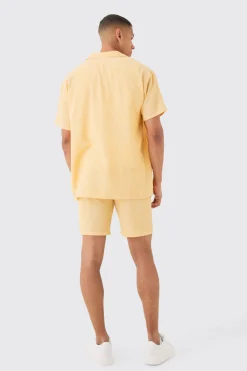 Oversized Linen Look Shirt & Short Set | BoohooMAN UK
