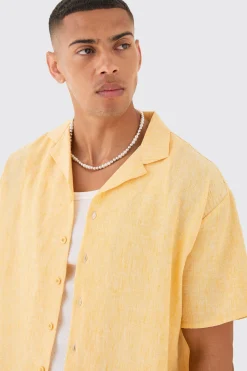 Oversized Linen Look Shirt & Short Set | BoohooMAN UK