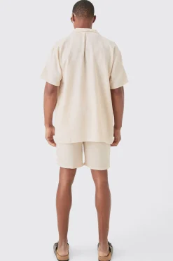 Oversized Linen Look Shirt & Short Set | BoohooMAN UK