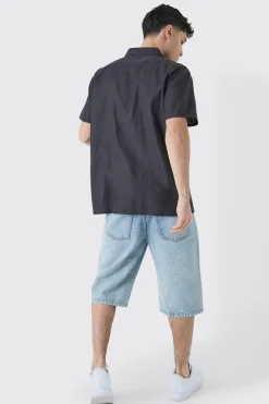 Oversized Linen Look Sun Embroidered Shirt | BoohooMAN UK